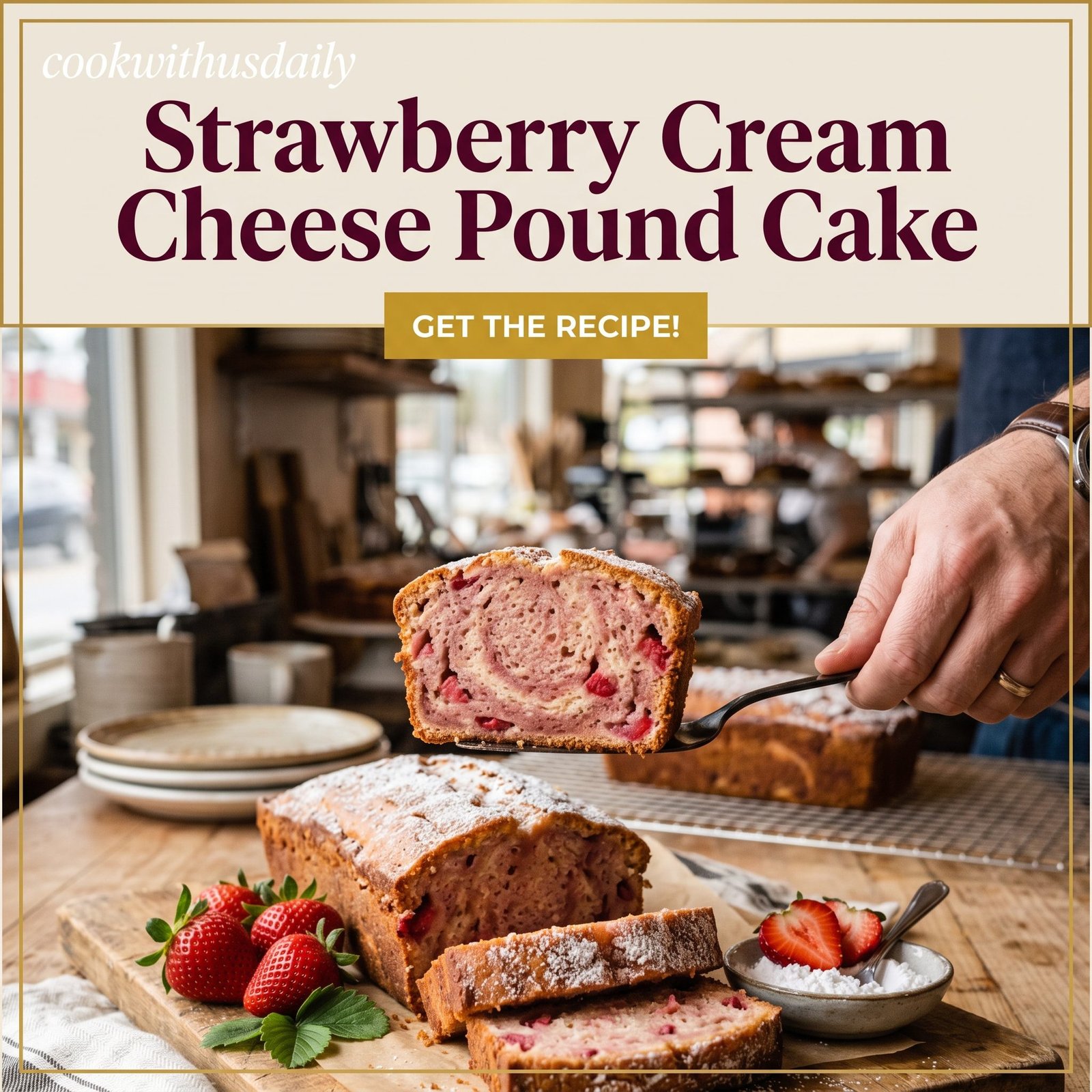 Homemade Strawberry Cream Cheese Pound Cake with Fresh Strawberries