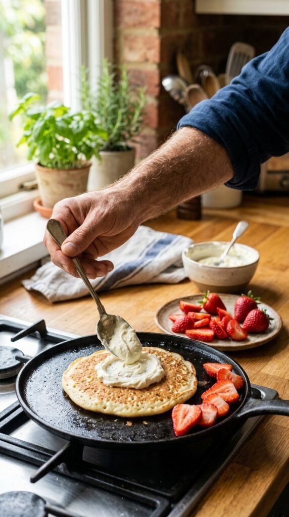 Fluffy Strawberry Cheesecake Pancakes