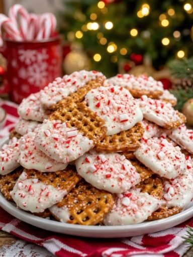 White Chocolate Peppermint Pretzel Crisps