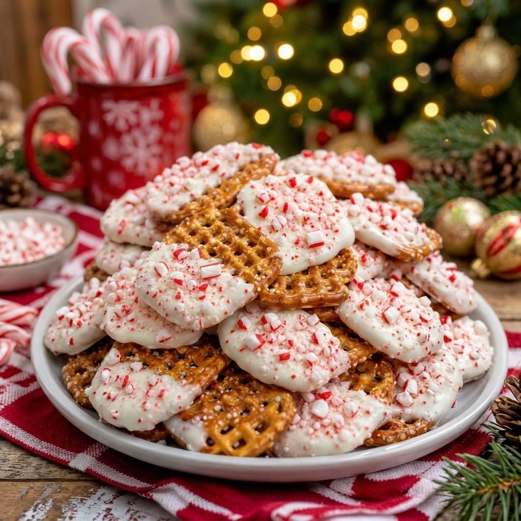 Christmas Appetizer: Easy White Chocolate Peppermint Pretzel Crisps