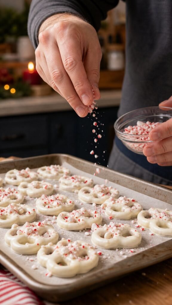White Chocolate Peppermint Pretzel Crisps